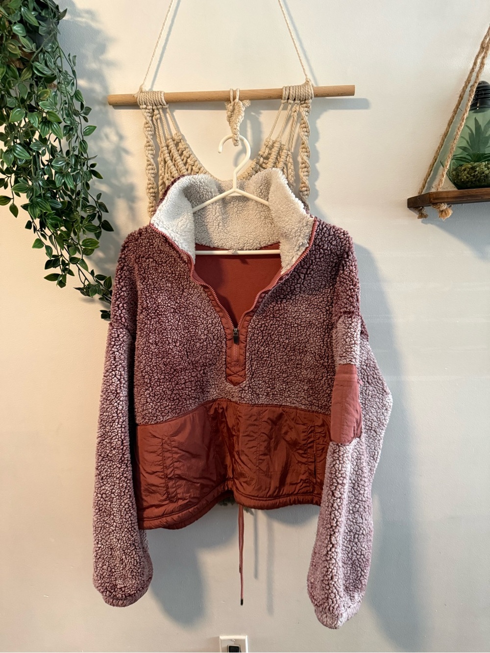 Free People Mauve Pink Sherpa Half-Zip Pullover Jacket